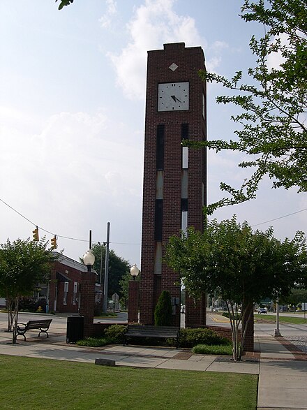 The clock tower, an iconic landmark in Downtown Simpsonville