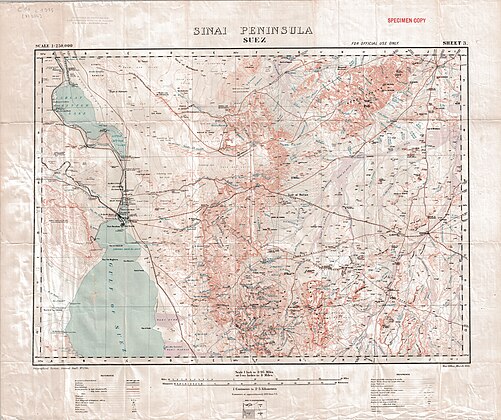 Nekhl East of Gulf of Suez, middle of Sinai Peninsula, map with mountains and Wadis