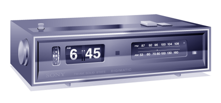 A 1969 radio alarm clock (Sony Digimatic 8FC-59W) with an early mechanical-digital display