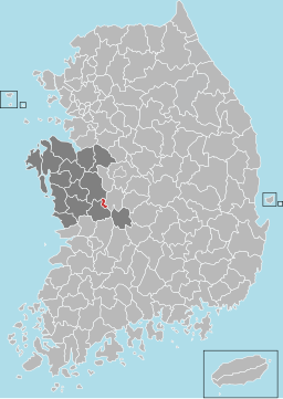 Gyeryongs läge i Södra Chungcheong och Sydkorea.