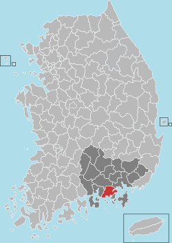 固城郡在韓國及慶尚南道的位置