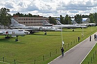 Line-up of Soviet Cold War heavy bombers of Soviet Strategic Aviation, from Tu-4 to Tu-22M Soviet Bomber Line-up - Monino 27-8-2017 (24657726467).jpg