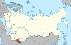 Location of the Tajik SSR (red) within the Soviet Union.