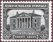 A 20C/ Newfoundland stamp of 1928 Stamp Newfoundland 1928 20c Colonial Building.jpg