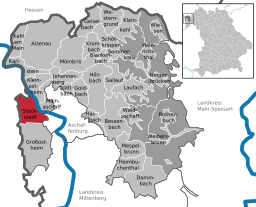 Läget för Stockstadt am Main i Landkreis Aschaffenburg