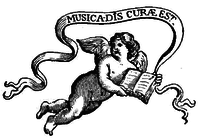 Figure d’un chérubin avec le texte MUSICADIS CURÆ EST.