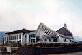 A 1979 photo of the Shohondo at Taiseki-ji, where the Dai-Gohonzon was previously housed. Constructed in 1972, the Shohondo was demolished in 1998.