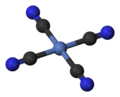 square planar: tetracyanonickelate(II), [Ni(CN)4]2−