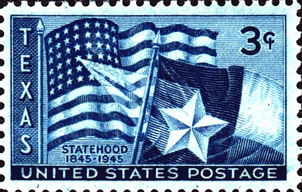 Postage stamp issued on the 100th anniversary of Texas statehood, 1945