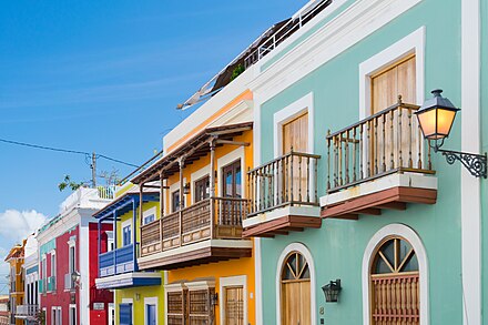 Street-lined homes in Old San Juan