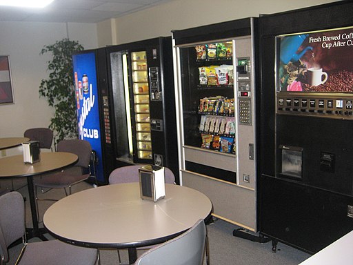 A company breakroom, with vending machines