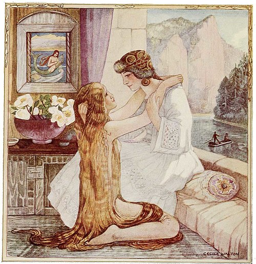 The meeting of the sisters. Illustration by Cecile Walton, 1920..jpg
