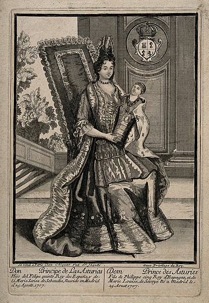 File:The newborn Prince of Asturias (future Louis I of Spain) being held by his mother Maria Luisa of Savoy, born Madrid 25 August 1707. Engraving, 1707.jpg