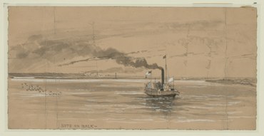 A Confederate cartel ship steaming to collect prisoners. The ship flies her own colours astern, her enemy's flag aloft, and the white flag of truce forward. The place of exchange in the Savannah river looking toward the city, the rebel boat Beauregard coming down to meet the flag of truce LCCN2004660720.tif