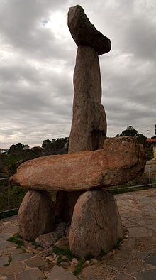 Representation of Tjilbruke bearing his nephew. Created by John Dowie, it is located at Kingston Park, South Australia. Tjilbruke sculpture.jpg
