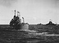 USS Honolulu (CL-48) and USS St. Louis (CL-49) returning from the Battle of Kula Gulf on 6 July 1943 (NH 83012).jpg