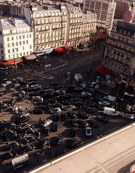 Uber drivers on strike at Montparnasse, Paris, February 2016