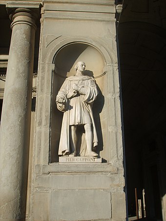 Monument to Piero Capponi in the niches of the courtyard of the Uffizi by Torello Bacci