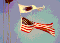 Вимпел єврейського поклоніння, що летить над Національним прапором (американським прапором) на кораблі ВМС США