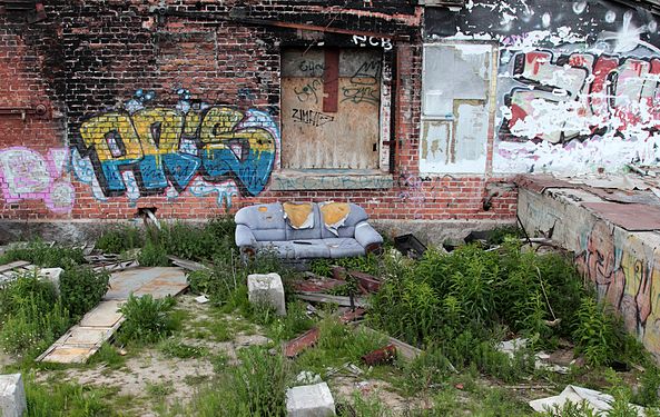 Outside an abandoned mill building in Oulu.