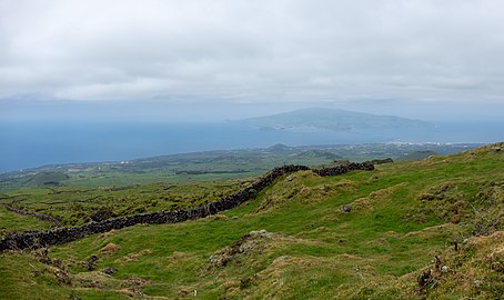 View of Faial Island from the access road to Mount Pico, Pico Island, Azores, Portugal