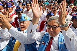 Filipino war veterans during the 2016 celebration of National Heroes' Day War veterans cheer on as President Rodrigo R. Duterte announces the release of the P1.2-billion budget for Army retirees.jpg