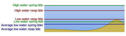 A regular water level chart Water surface level changes with tides.svg