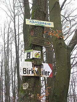 Hinweisschild auf den Pfälzer Keschdeweg bei Queichhambach