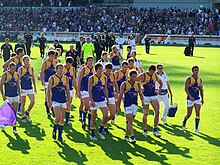 Kerr (far right) with other West Coast players in 2006 Western Derby XXIII, West Coast at Half time.jpg