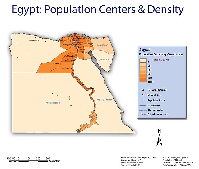 Egyptian Population Density in pre-2013 administrative divisions[needs update]