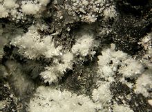 White acicular crystals of wollastonite (field of view 8 mm) from the Central Bohemia Region, Czech Republic Wollastonite-91985.jpg