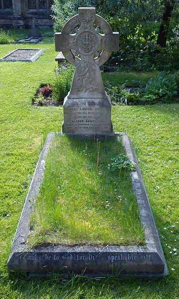 Barry's grave in the Worcester Cathedral cloisters