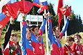 Russian team (Andrey Khramov, Dmitry Tsvetkov, Valentin Novikov) at the prize giving ceremony Relay at World Orienteering Championships 2010 in Trondheim, Norway