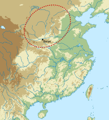 Map showing the extent of the วัฒนธรรมหย่างเฉา