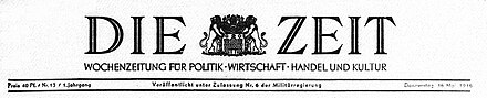 Zeit masthead edition 13 to 18 (1946)