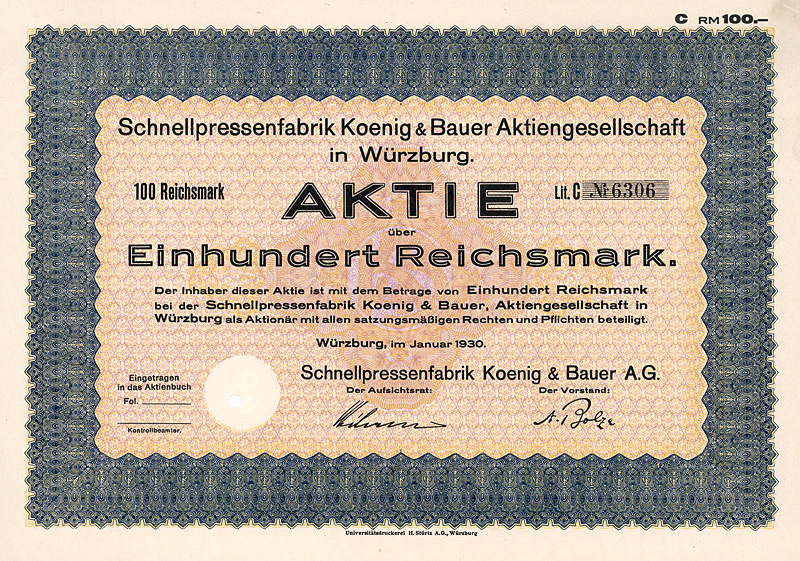 Datei:Schnellpressenfabrik Koenig & Bauer AG 1930 100 RM.jpg