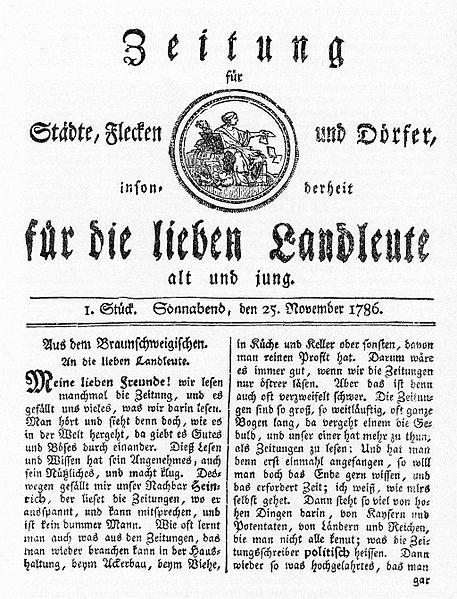 Datei:Rothe Zeitung Erstausgabe 25 November 1786.jpg