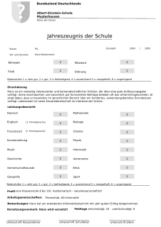 Ein Schulzeugnis ist eine zusa