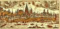 Stadtansicht von Mainz mit Drususstein (13) von Franz Behem,(Holzstich, 1565