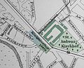 Plan des Platzes 1896 mit Ulanen-Kaserne (grün)
