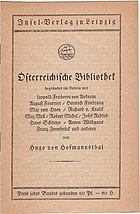 Programm der Österreichischen Bibliothek, hrsg. durch Hugo von Hofmannsthal, S. 1 und Rückseite