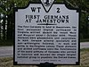 Gedenktafel zur Erinnerung an deutsche Einwanderer (Jamestown, Virginia, USA).