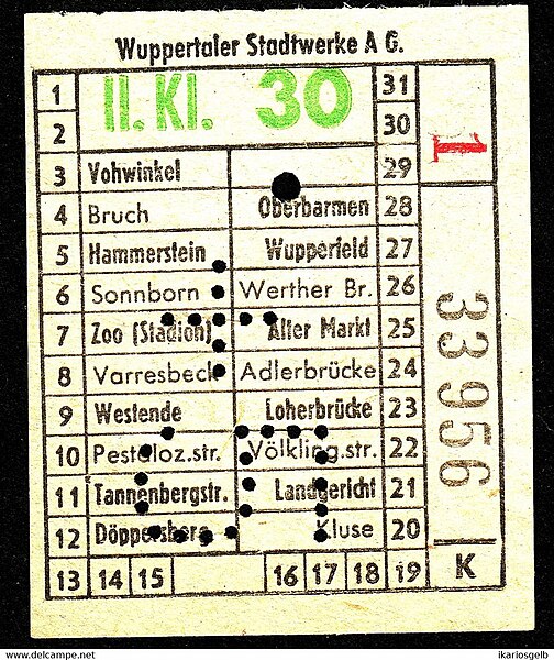 Datei:Schwebebahn-Fahrschein 1951 - II. Klasse.jpg