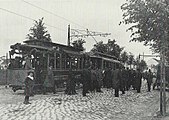 Triebwagen 2432 und Beiwagen 65 der Großen Berliner Straßenbahn in Buckow, um 1913