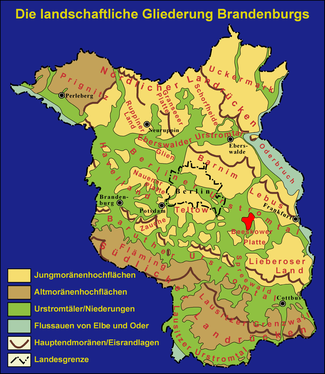 Lage der Rauenschen Berge (rot markiert) in Brandenburg