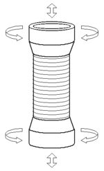 Drawing of a cylindrical body with bulges at both ends