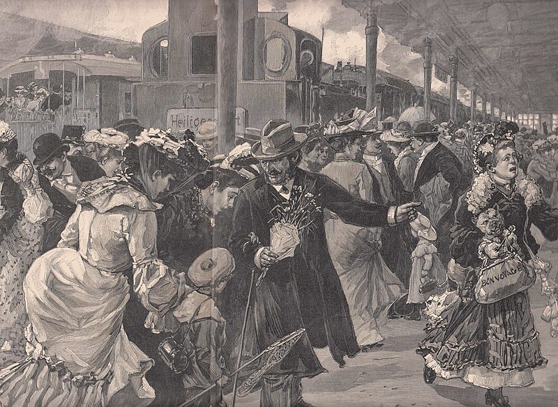 Datei:Sonntagnachmittag auf der Station Hütteldorf 1904.jpg