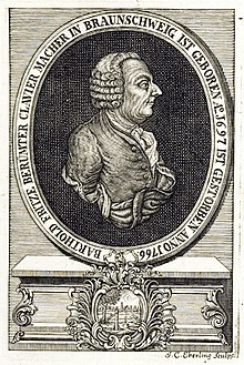 Porträt von J.C. Eberling mit der Umschrift: Barthold Fritze berümter Clavier Macher in Braunschweig ist geboren Ao. 1697 ist gestorben Anno 1766 (Quelle: Wikimedia)