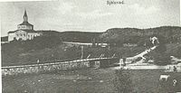 Die neue Kirche und die alte Brücke in Själevad zwischen 1876 und 1930