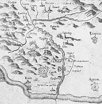 Aus der Karte der Steiermark von Georg Matthäus Vischer 1678. Der Grenzfluss Sottla zwischen Steiermark und Kroatien, vom Ursprung bis zur Mündung.